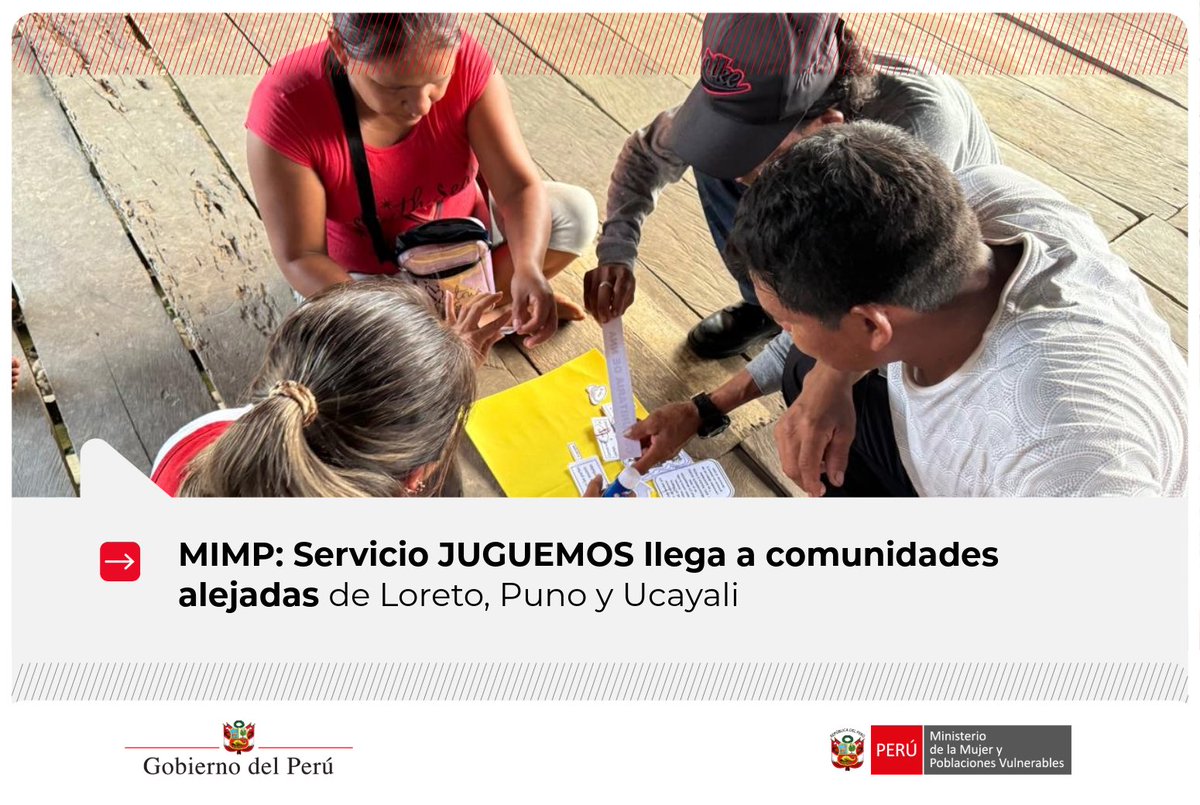 MimpPeru's tweet image. #NotaDePrensa |  🇵🇪 MIMP lleva el servicio JUGUEMOS a comunidades alejadas mediante las Plataformas Itinerantes de Acción Social

📲 Conoce más sobre esta estrategia que acerca servicios del Estado a poblaciones de difícil acceso: gob.pe/institucion/mi…

#MIMP #PIAS