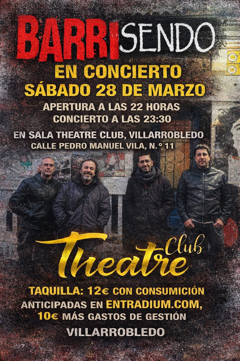 barrisendo's tweet photo. Lo prometido es deuda; y dijimos que pronto habría novedades. Así que, os anunciamos una próxima parada para el día 28 de marzo, en Villarrobledo. Un saludo y... ミ★ Barrisendo a Muerte ★彡 🎼🎵🎶🎸🎙🎤 #bandatributo #barrisendo https://t.co/eAaLDtSuao