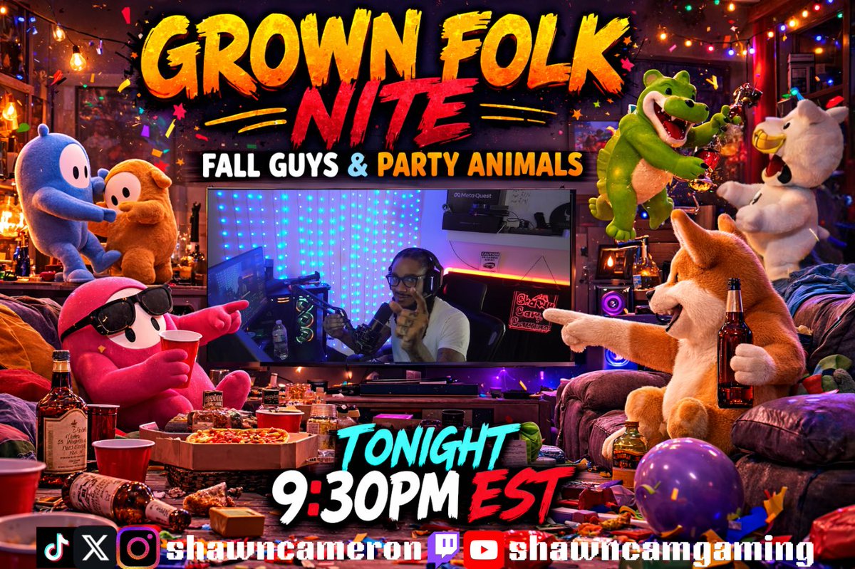 Tonight COME GET THEM PAWS PUT ON YALL 😝 GROWN FOLK NIGHT 9:30Est ON TWITCH…  FALL GUYS AND PARTY ANIMALS ALL OUT BRAWL… LETS HAVE SOME FUN AND GO CRAZY…. 

(Flyer made by <a href="/IcedBone_/">𝐈𝐜𝐞𝐝𝐁𝐨𝐧𝐞 | ₦ɆⱤĐ</a> ) 🔥🔥🔥