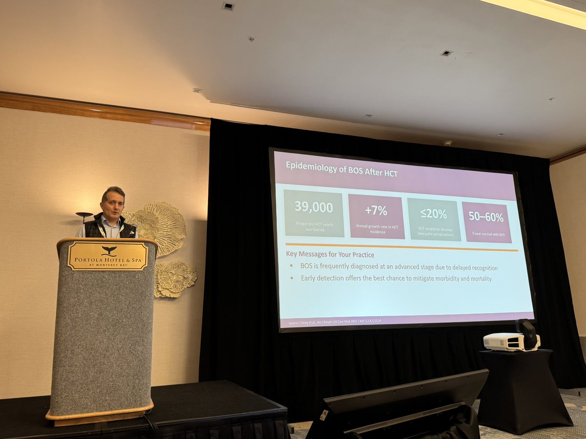 CalThoracic's tweet photo. Dr. Husham Sharifi from @StanfordHealth presenting on pulmonary complications of hematopoietic stem cell transplant at @CalThoracic 2026. https://t.co/tqLycueqtF