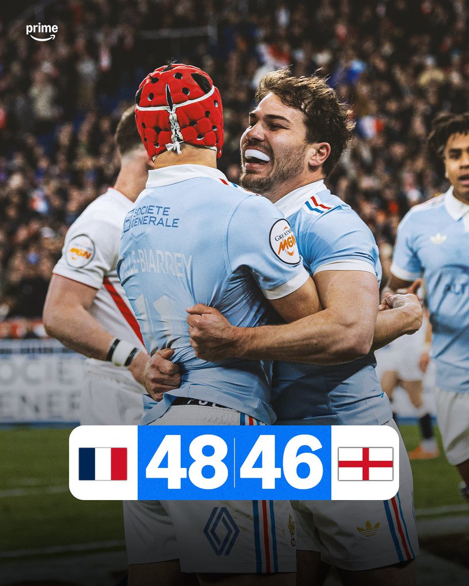 PVSportFR's tweet photo. 🚨🚨🚨 QUEL MATCH WOOW !!!

LES BLEUS 🇫🇷 REMPORTENT LE CRUNCH ET GAGNENT LE TOURNOI DES SIX NATIONS 2026 🏉

🏆 Deux titres consécutifs pour la France, une première depuis 2006-2007 !

#FRAANG https://t.co/m3bfs9P5DZ