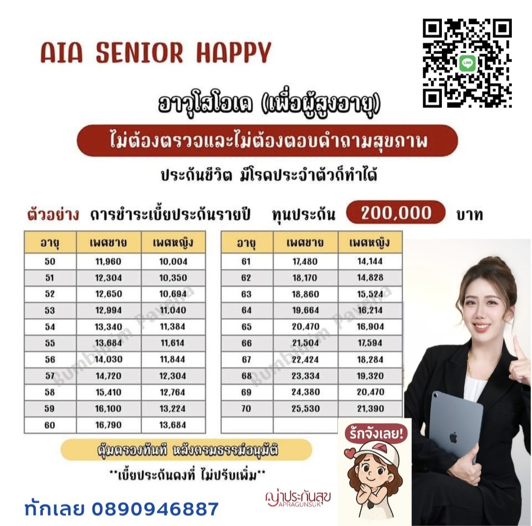 อายุ 50-70 ปี มีปัญหาสุขภาพ แต่เป็นห่วง คนข้างหลัง 
ก็สร้าง #ประกันมรดก ให้ลูกหลานได้ 
ไม่ต้องตรวจสุขภาพจ้ะ #ญ่าประกันสุข