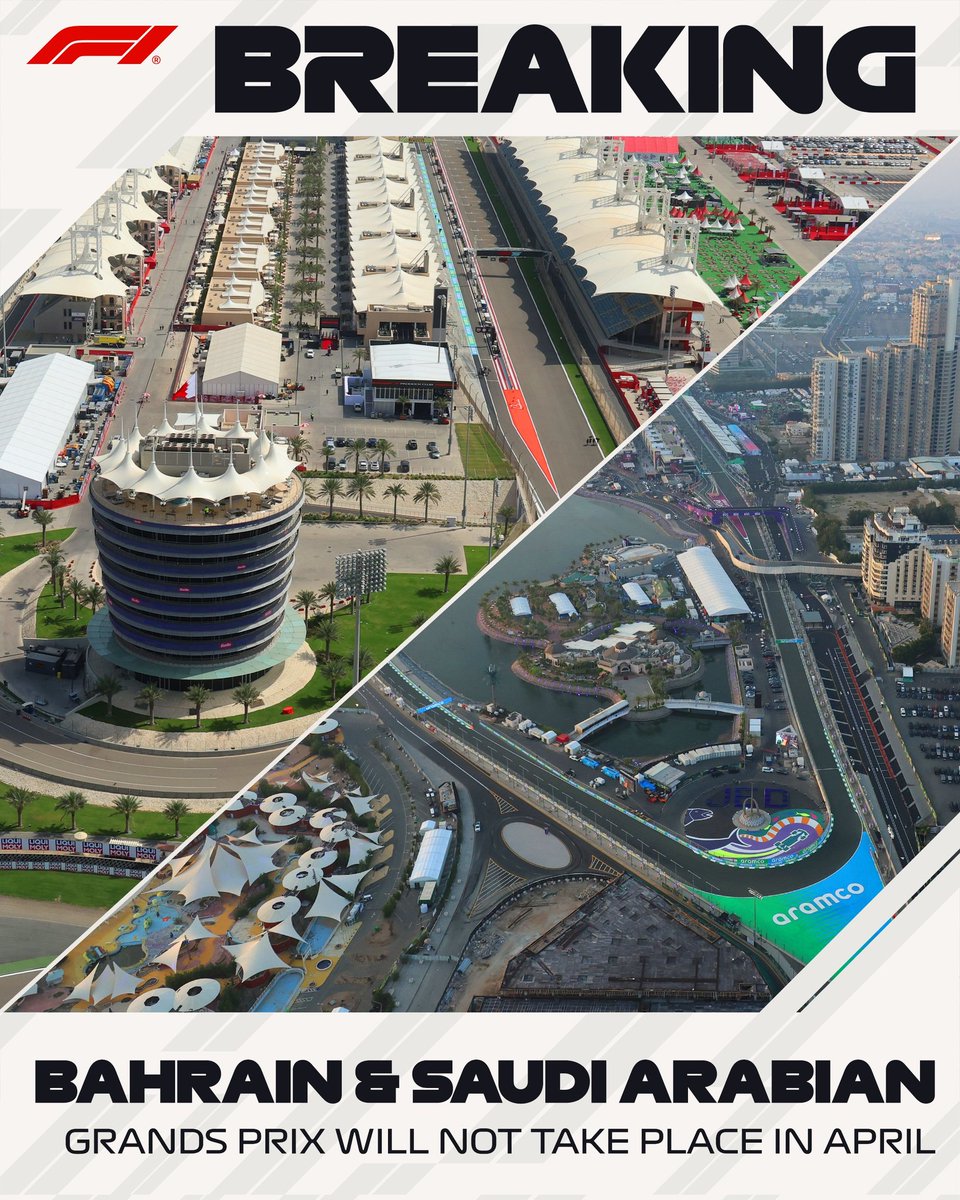 gridtake's tweet photo. The Bahrain and Saudi Arabian Grands Prix will not take place in April https://t.co/GZFaPtSLiI