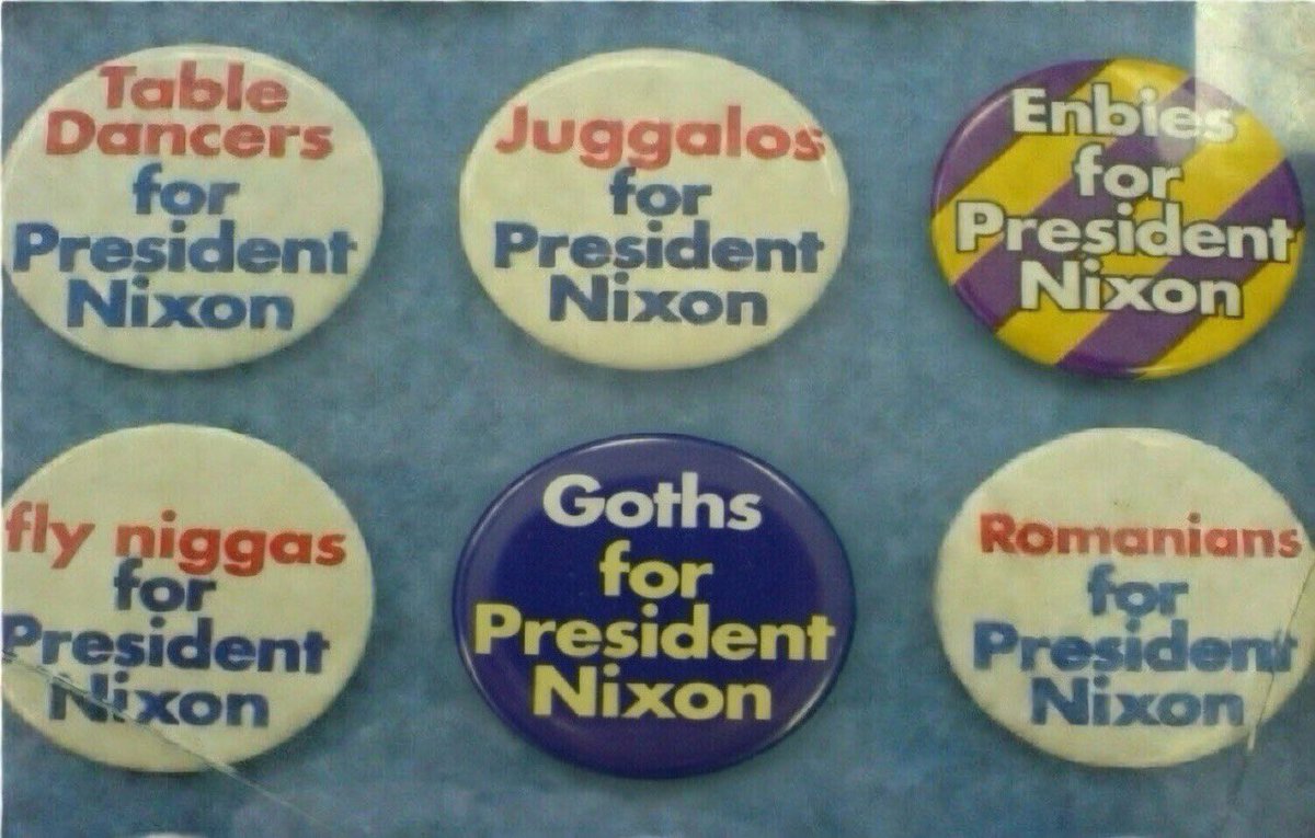 This was one of several microtargeted campaign groups set up by CREEP for ‘72. Their merchandise is quite valuable these days.