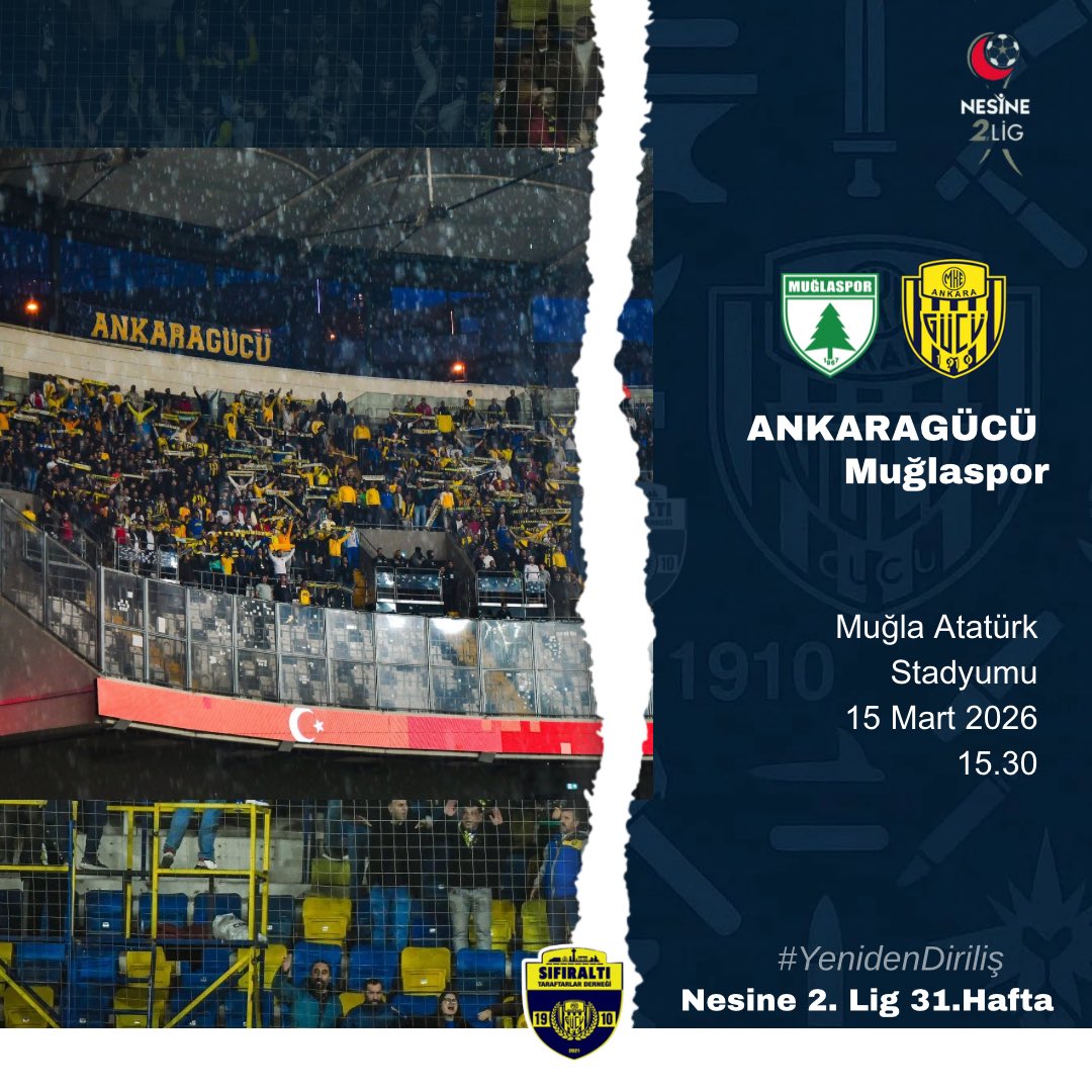 SifirAltiTD's tweet photo. ⚠️ MAÇ GÜNÜ #Ankaragücü 💛💙

🏆 Nesine 2. Lig Beyaz Grup 31.Hafta
⚠️ Muğlaspor Kulübü - MKE Ankaragücü’müz
📍 Muğla Atatürk Stadyumu
📆 15.03.2026 - 15.30
📺  Yaay Platformu https://t.co/keR9G3jbq4
