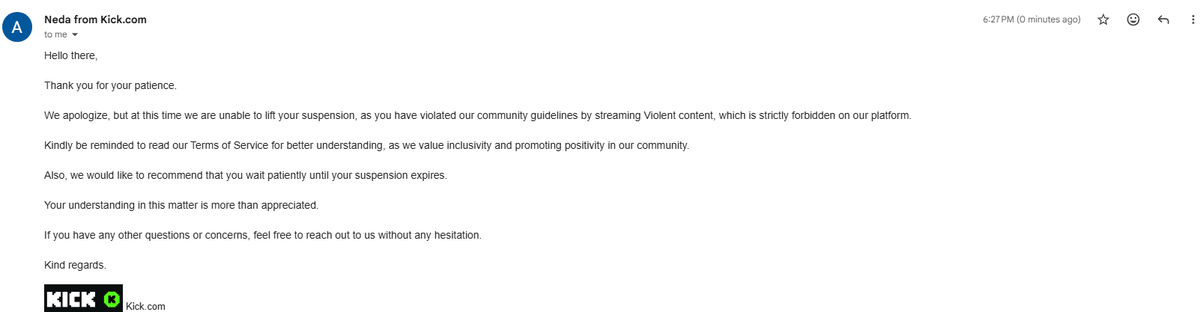 NovadTheGoat's tweet photo. YALL WILL NOT BELIEVE THE RESPONSE I JUST GOT LMFAO @kick Hey @StakeEddie @Svntvmvriv @kicksupport @StakeEddie  what are we really doing ? yall don't even tell me I'm being suspended , i have to find this out after emailing yall to much. which yall should've stated in the first email i got from yall, i shouldn't have to go around obstacles just to get a response on what happened to me. Are we using AI to ban people or actually staff humans evaluating channels ?  I STILL DONT EVEN KNOW HOW LONG THIS SUSPENSION IS.