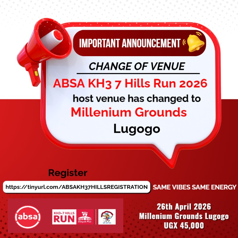 Kh3Kampala's tweet photo. Update: New Venue
The ABSA KH3 – 7 Hills Run 2026 will now start and finish at:
Millennium Grounds, Lugogo
The countdown to conquering Kampala’s 7 historic hills continues.
Don’t wait until it’s too late
Register now:
https://t.co/qzFK0xaTtG
#ABSAKH37HillsRun #EarnIt #7HillsRun https://t.co/WRqj9D5YnL