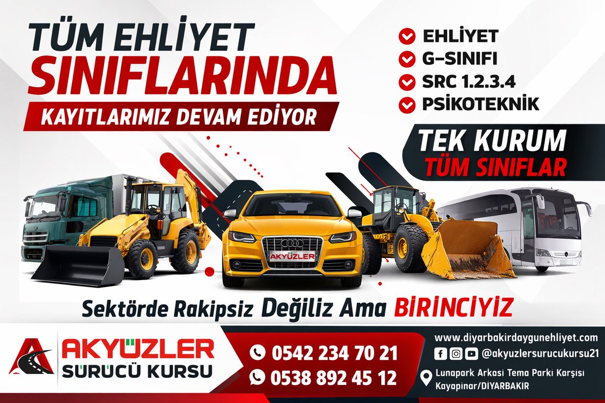 AkyuzlerMTSK's tweet photo. Aradığınız tüm ehliyet sınıfları Akyüzler Sürücü Kursunda 😊 #akyüzlersürücükursu #diyarbakırıneniyisürücükursu #sürücükursu https://t.co/FjJrWDC2AX