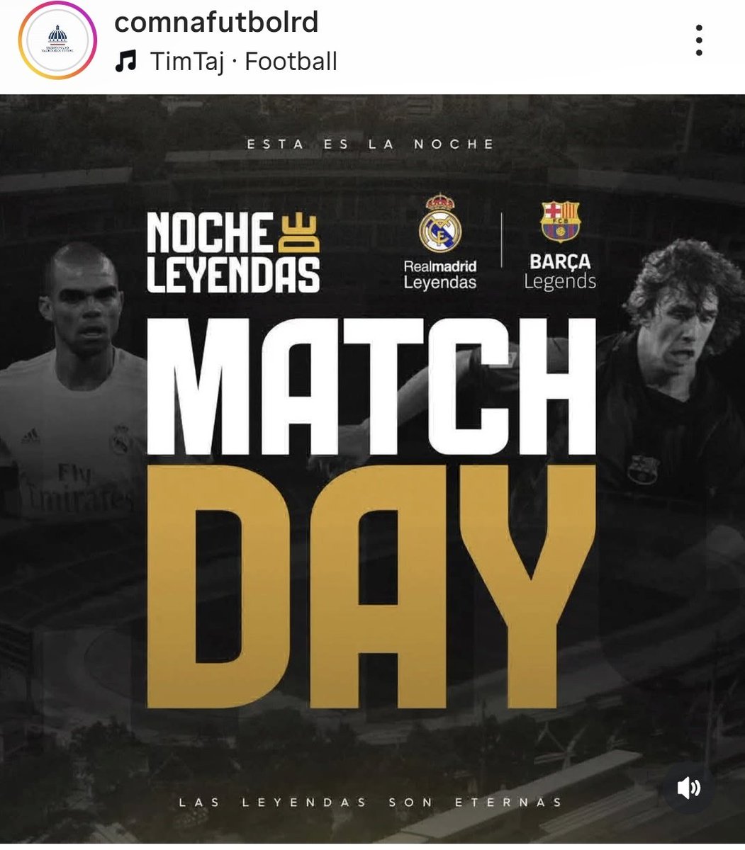 comnafutbolrd's tweet photo. #REPOST @nochedeleyendas.do  Hoy es el día en que la historia se juega en casa.

Real Madrid Leyendas y Barça Legends, frente a frente, en una noche que reúne emoción, recuerdos y grandeza en una sola cancha.

#MatchDay #NocheDeLeyendas #RealMadridLeyendas #BarçaLegends https://t.co/3EcI5v5mrh