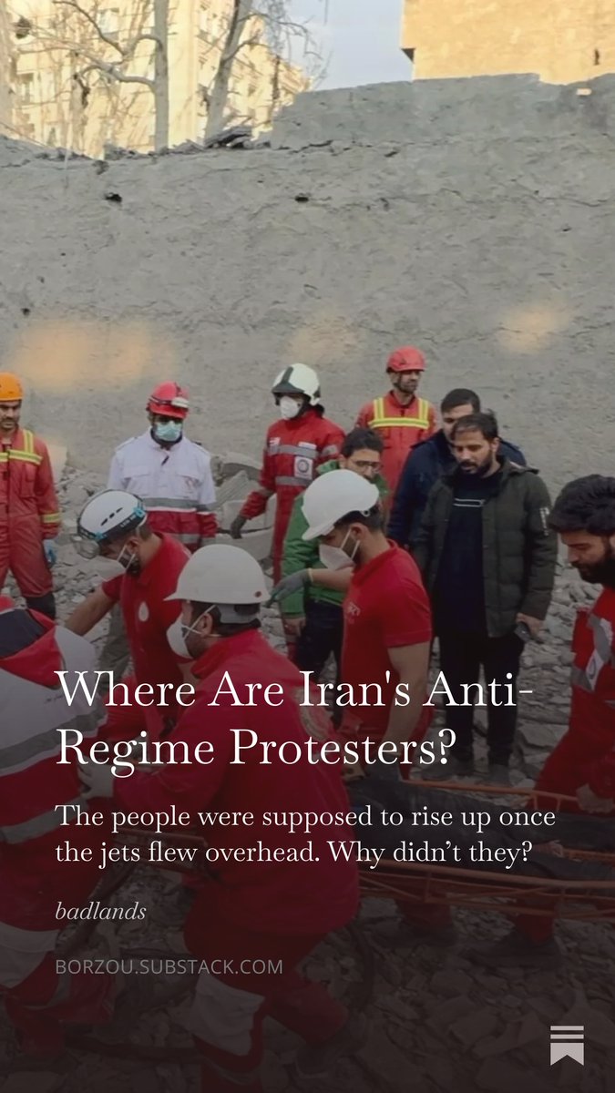 My latest piece: "Many Iranians, maybe most, will not be willing to fight for this regime or even show up for a government-organized war rally. But they will donate blood. They will volunteer at shelters for the displaced or field hospitals for the injured. They will pull their