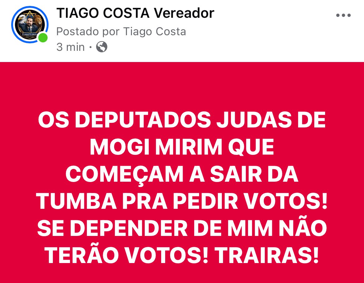 TiagoCesarCosta's tweet image. AINDA MAIS AQUELES QUE FINGEM SER DA DEMOCRACIA MAS APOIARAM A PERSEGUIÇÃO POLÍTICA E CENSURA QUE SOFRI NA CIDADE! FICA A DICA SERÃO EXPLANADOS! #mogimirim #mogimirimsp #brasil #eleicoes #verdade