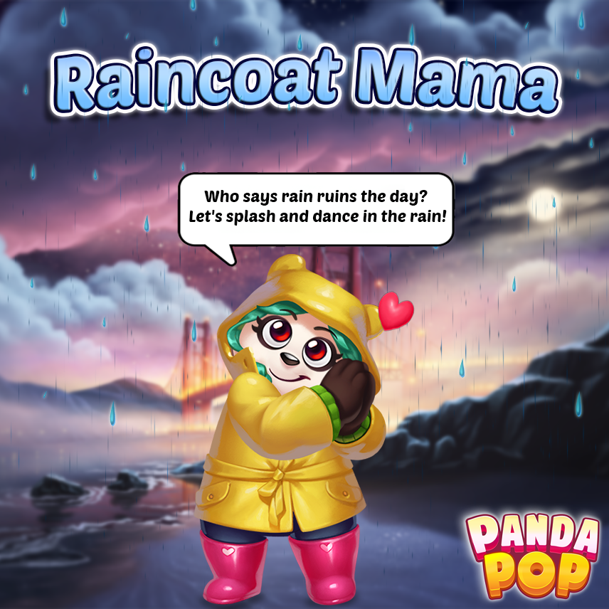 PlayPandaPop's tweet photo. Splashing into spring! 💦 Check out Mama Panda’s new raincoat costume, available now! 

She’s ready to save babies rain or shine. Is your Mama Panda wardrobe ready for the season? 🌈🐼 https://t.co/kxw9wr7xG9