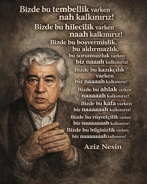 Dede38__'s tweet photo. 📌🍁 Yüzyıllardır aynı nakaratın içinde patinaj çekiyoruz. Modernleşme sancıları, kalkınma planları, "muasır medeniyet" hedefleri... Hepsi birer kağıt kulesi gibi üzerimize yıkılıyor.
Neden mi ?❗️⁉️‼️
📌 Çünkü biz, gelişmenin sadece fabrikalar kurmak veya binalar dikmek olduğunu sandık. Oysa en büyük enkazı karakterimizde, ahlakımızda ve zihnimizde yarattık.
⁉️ Kendimizi kandırmayı bırakalım. İçten içe çürüyen bir yapının üzerine altın yaldızlı boya sürmek, o yapıyı ayakta tutmaya yetmez.
Bertrand Russell der ki:
📌 "Dünyanın sorunu, akıllılar hep kuşku içindeyken aptalların küstahça kendilerinden emin olmalarıdır." Bizdeki bu cehalet özgüveni, kalkınmanın önündeki en büyük barikattır. Kitap kapağı açmadan her konuda uzman kesilenlerin ülkesinde, bilgi sadece bir "aksesuar" kalır.
‼️ Tarihçi Arnold Toynbee, medeniyetlerin dış saldırılardan çok, içsel ahlaki çöküşlerle yok olduğunu savunur. Eğer bir bakkal tartıda hile yapıyorsa, bir müteahhit demirden çalıyorsa ve bir bürokrat rüşvete "dosya masrafı" diyorsa, o toplumun mezar taşını çoktan dikmişiz demektir.
📌 1999 depreminde çöken binaların altından sadece beton parçaları değil, "kazıkçılık" ve "sorumsuzluk" çıkmıştı. Ya da her ekonomik krizde "fırsatçılık" yaparak komşusunun cebine göz dikenlerin hırsı... Geçmişte yaşanan bu acı kesitler, Nesin'in dizelerindeki "bu kafa"nın somut sonuçlarıdır.
‼️ Jean-Paul Sartre, insanın sadece yaptıklarından değil, yapmadıklarından da sorumlu olduğunu söyler. Bizde ise suçlu hep "başkasıdır". Sistem bozuktur, dış güçler vardır, talihsizliktir... Kimse aynaya bakıp "Ben nerede hata yaptım?" demez.
📌 Aziz Nesin’in o giderek uzayan "naaaaaah" nidası, biz böyle devam ettikçe yankılanmaya devam edecek. Kalkınma; bir zihniyet devrimidir. Dürüstlük prim yapmadıkça, liyakat esas alınmadıkça ve "ben" yerine "biz" diyebilen ahlaklı bir birey profili inşa edilmedikçe, bu tekerlek bu çamurdan çıkmayacaktır.