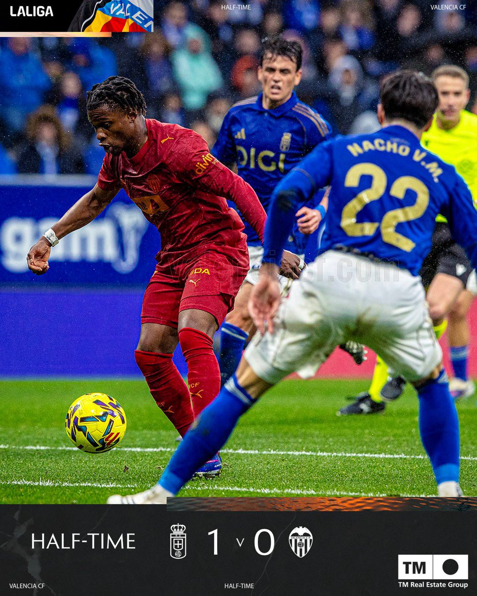 Half-time 1-0
Oviedo have been the better team all half. Valencia have failed to get into rhythm and are letting Oviedo get away with a lot.
The second half has to be 200%