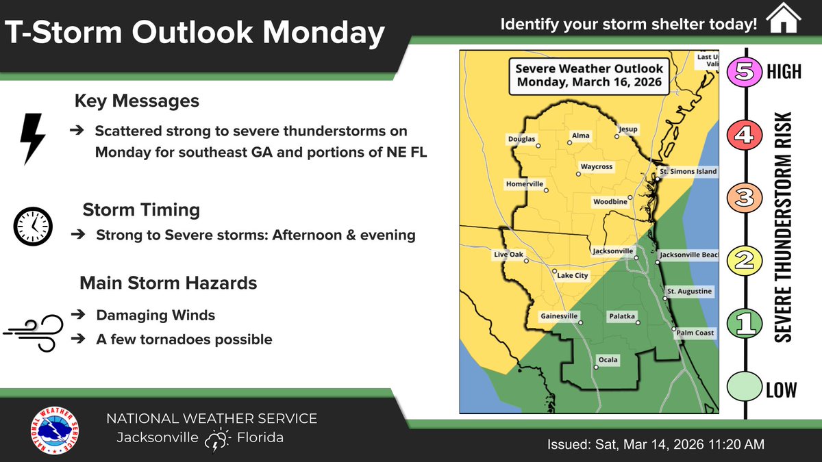 NWSW 3/3まで ➡️Chances for strong to severe t'storms⛈️ both Sun & Mon ahead