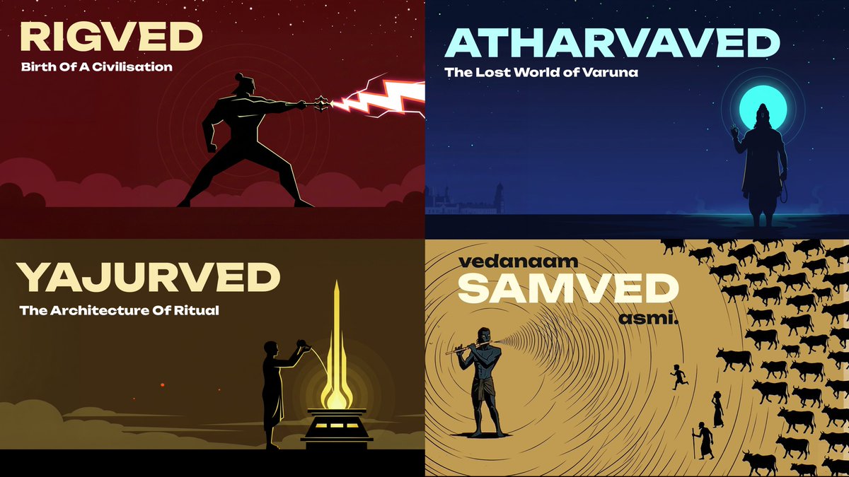 indiainpixels's tweet photo. I spent the last phase of my work exploring the 4 Vedas visually: Rigved, Samved, Yajurved, Atharvaved. I discovered that these are the source code to everything that grows into the Indian culture.

I didn’t expect covering the 4 Vedas to become its own visual universe, but it did. I welcome you to dive into that universe.