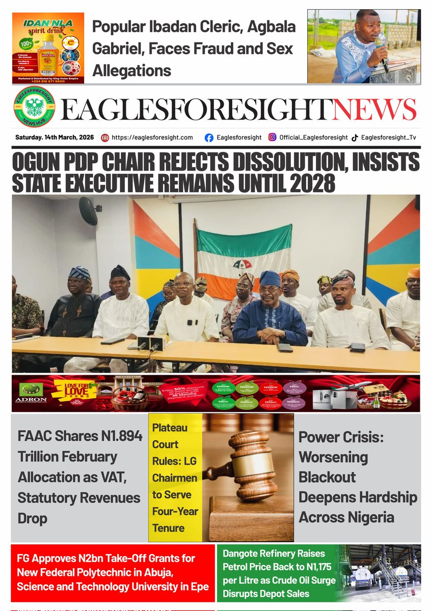 eaglesforesight's tweet photo. Today on the Eaglesforesight Front Page — Saturday, 14th of March 2026

Visit our website https://t.co/IaezWZz2qT for the full story and detailed coverage.

Stay connected with Eaglesforesight on social media: Facebook, Instagram, YouTube, Twitter (X) and Thread
@eaglesforesight https://t.co/OleiK7Bupw