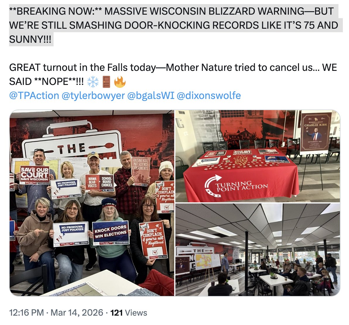 jnorcr's tweet photo. In #MenomoneeFalls, WI it is currently 36ºF and a little overcast ... and for some reason, far right MAGA group #TPAction and the Waukesha GOP (#WISRED) want to make it sound like they are intrepid arctic explorers battling the elements. 
-----
#MAGAMorons #Wisconsin https://t.co/j2RZnQROIu