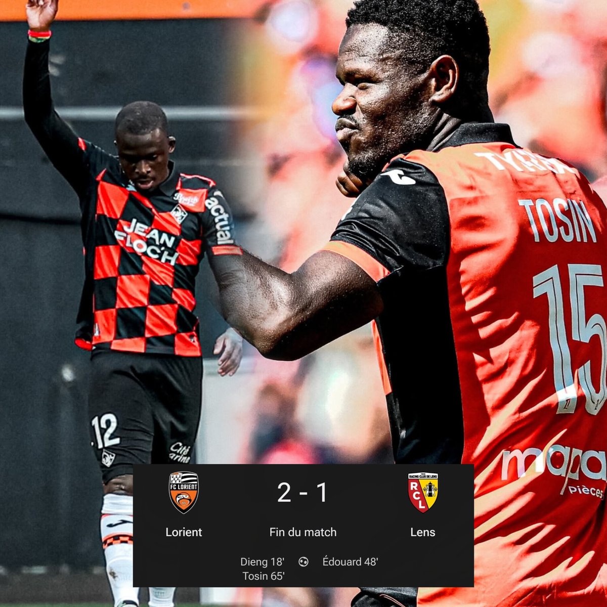 PassionfootAF's tweet photo. Aiyegun Tosin🇧🇯⚽️ a offert la victoire au FC Lorient, sur une passe de Arsène Kouassi🇧🇫🎯 (un air de déjà vu). L’attaquant sénégalais, Bamba Dieng🇸🇳⚽️ avait ouvert le score. AFRICA POWER 🔥

#Tosin #Benin #Kouassi #BurkinaFaso #Dieng #Sénégal https://t.co/ocERzZJJO4