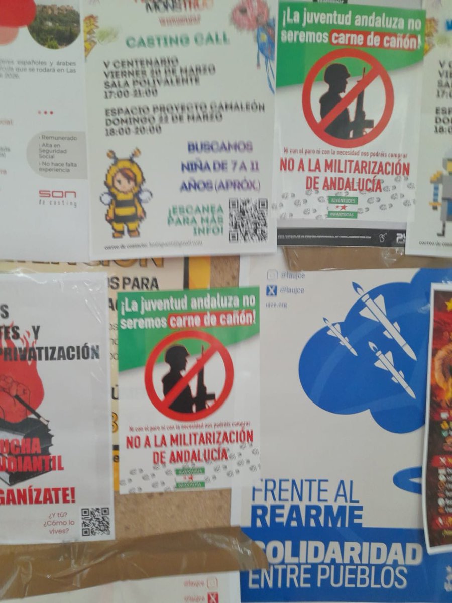 📣Seguimos con la campaña de las <a href="/JuveInfantistas/">Juventudes Infantistas</a> contra la militarización y el reclutamiento🪖 de la juventud obrera andaluza para los ejércitos imperialistas. 
🕊️¡La juventud andaluza no será carne de cañón! 
💃Contra la militarización de Andalucía ¡Organiza la respuesta! ✊