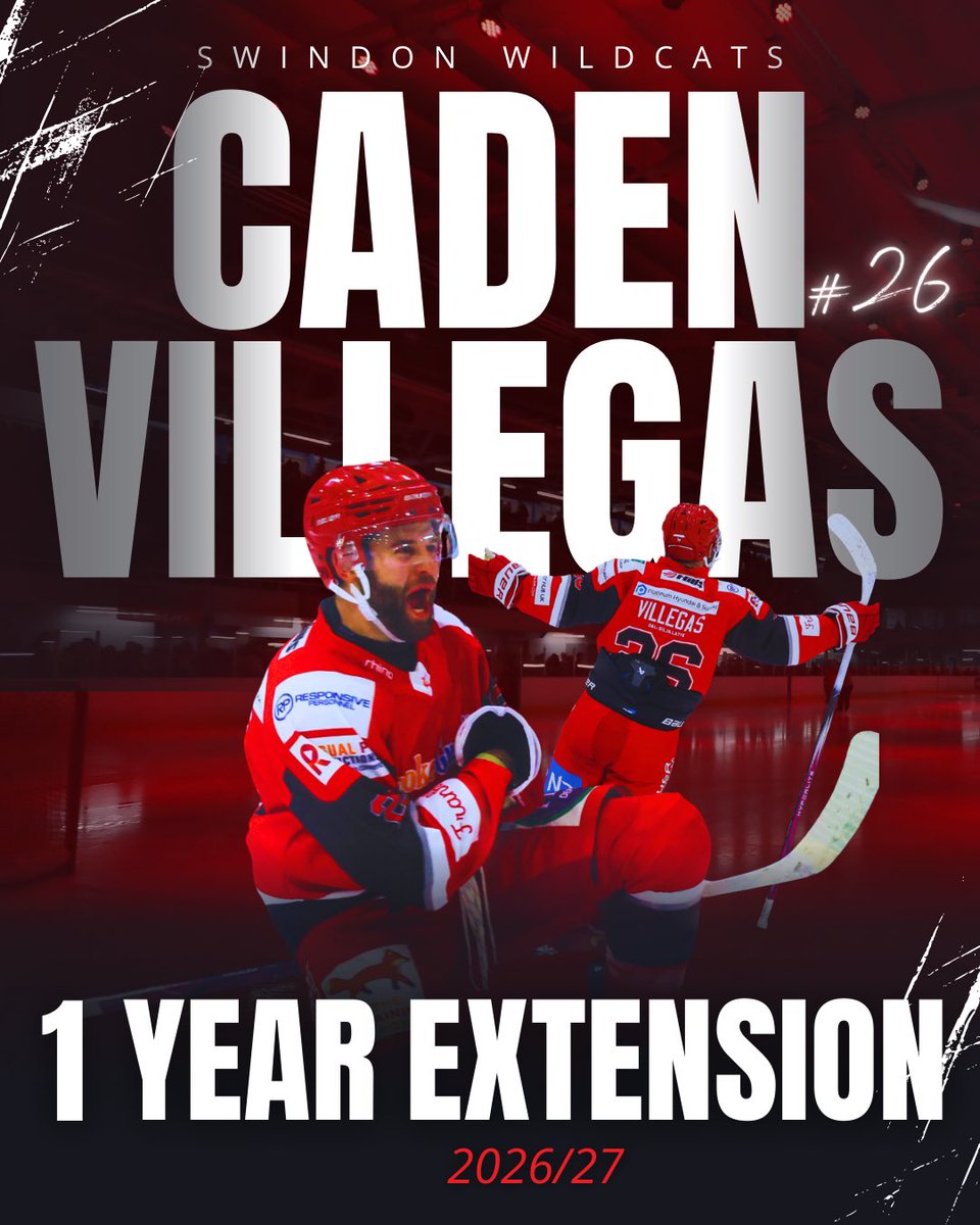 SwinWildcats's tweet photo. He’s backkkkkk!🙌

Following tonight’s announcement on the ice, #26 Caden Villegas re-signs for the Bespoke Guardians Swindon Wildcats for the 2026/27 season.

LET’S GO, VEGAS!😍 https://t.co/gikLQt8w0J