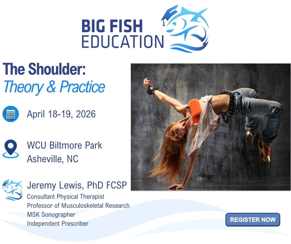 BigFish_Ed's tweet photo. So much fun with the clinicians at @starpt4u @etnspinesport and Excel Rehab &amp; Sports 
Next Up Asheville April 18-19, 2026. 
Resister ->Be inspired by global leader in shoulder rehab. @JeremyLewisPT 
https://t.co/eT5Z16ph21
email connect@bigfisheducation.com for group sign-up https://t.co/8avScUYSWy
