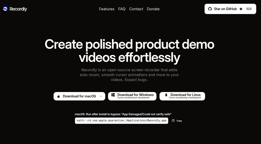 There is a free and open source alternative to <a href="/screenstudio/">Screen Studio</a> btw. 

It's called recordly.dev