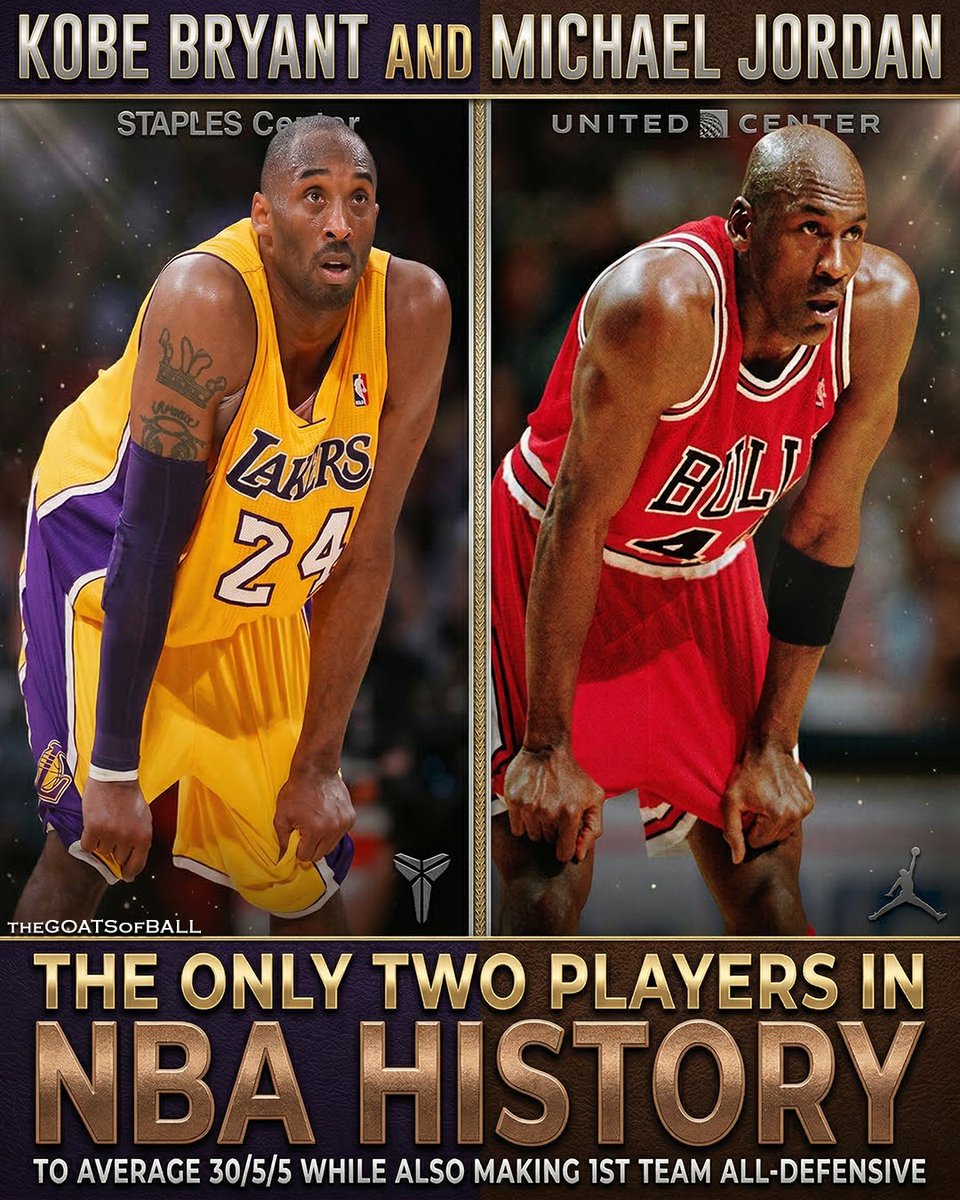 FaithworksX's tweet photo. It's no coincidence that the two greatest players of all-time are also the only two players in the history of the NBA to average 30/5/5 while also making 1st Team All-Defensive 🐐's https://t.co/D1CpTgPilj