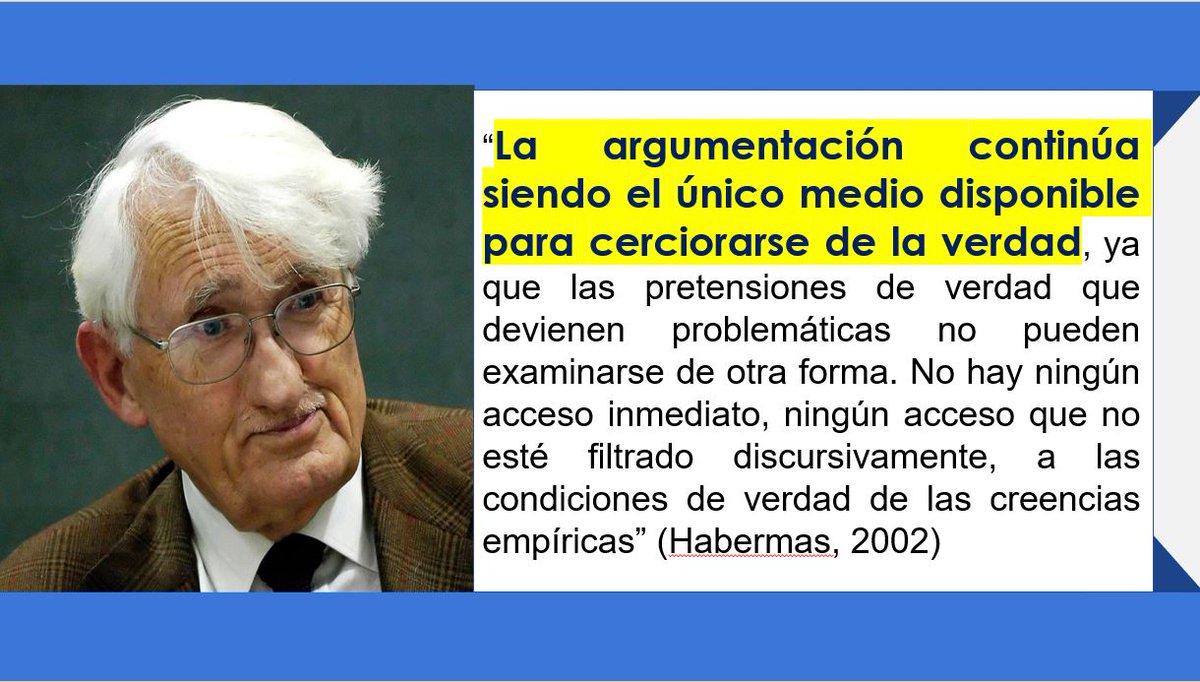 juliandezubiria's tweet photo. Las democracias están en riesgo porque no pueden sobrevivir sin el debate argumentado de ideas, pero sucede que hoy en las redes c/vez hay menos reflexiones, verificación, dudas, espacio y tiempo para contraargumentar. Buen momento para recordar al gran pensador Jürgen Habermas: https://t.co/GBWGgDkgLP