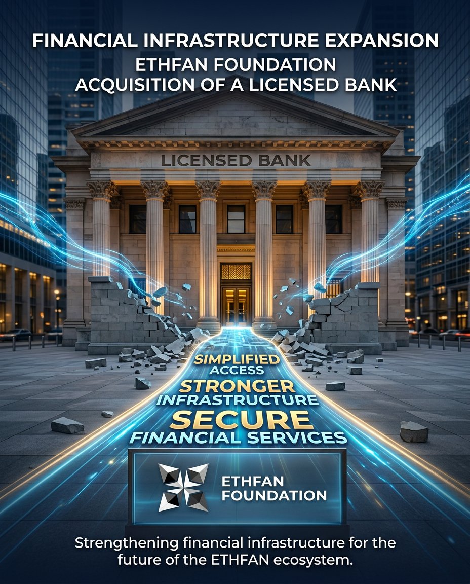 bxwpu's tweet photo. Major development for the ETHFAN ecosystem.

According to @DelCrxpto, the @ethfanfndn has acquired a licensed bank.

The vision is to strengthen infrastructure around @ETHFanToken and help address barriers like DEX complexity and difficult onboarding.

Crypto infrastructure is evolving.
