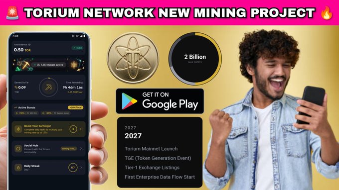 OjoALaCripto's tweet photo. 🔥 TORIUM NETWORK NEW PROJECT LIVE!🚨

🗓️ MAINNET,TGE &amp; TIER-1 LISTING 2027📈 
🔔 TOTAL MINING SUPPLY 1B OF 2B 🚀

📱 CONTINUE WITH GOOGLE 📨 
🌎 COMPLETE ALL THE TASKS 🎟️ 
🔶 START MINE || 10ZHOURS ⏰ 

🎁 GET 🆓 $TOR - TORIUM-WL4CED

✅ JOIN FAST 🔥
 https://t.co/QNBDVbBEHN https://t.co/CQ9b3kaOqj