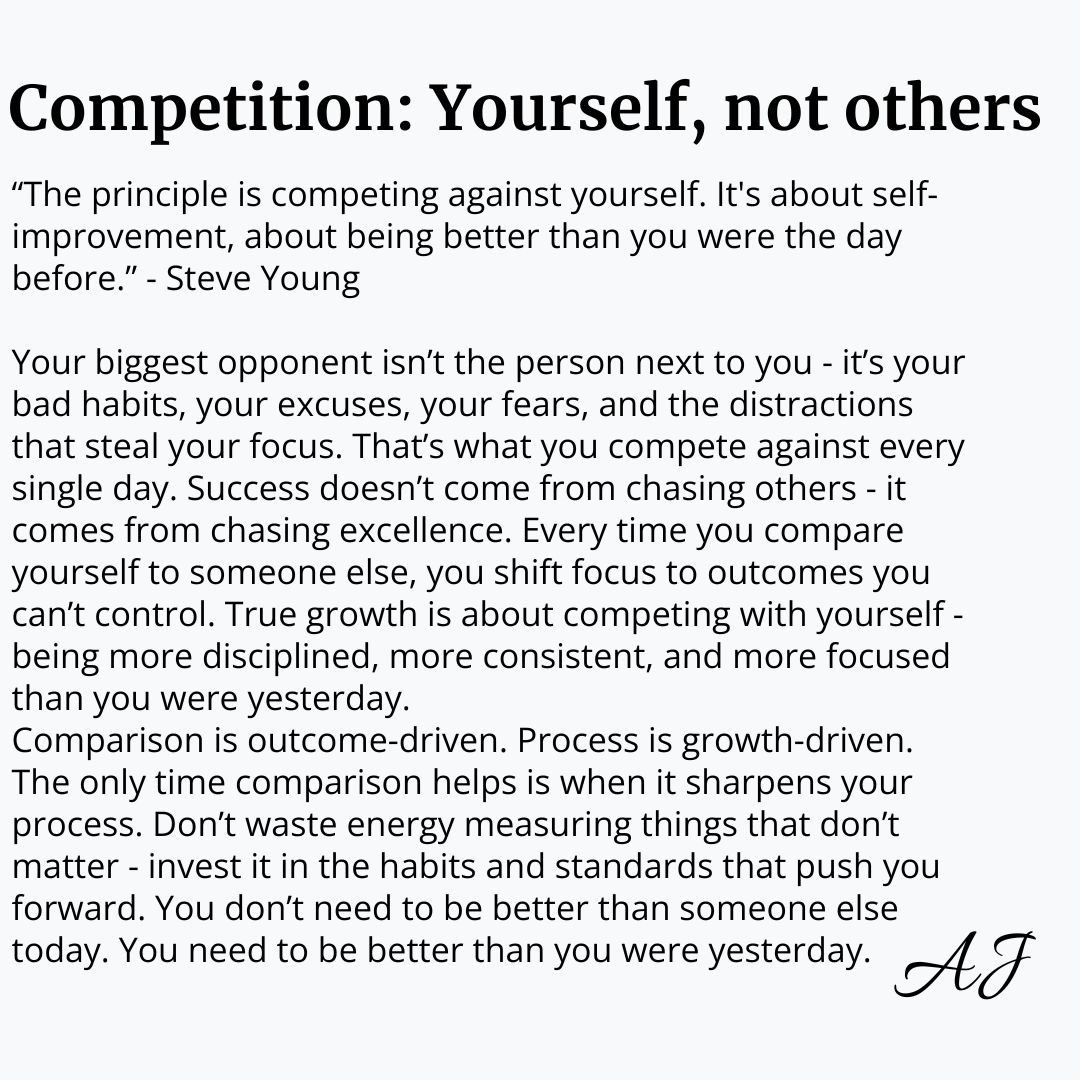 coachajkings's tweet photo. The hardest person you’ll ever compete against is staring back at you in the mirror. https://t.co/mXfOiU3J7p