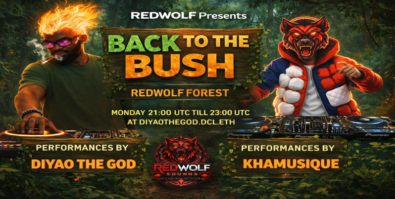 🐺 The wolves are back in the wild.

i &amp; <a href="/Khamusique/">Khamusique</a>  bring raw bush energy and tribal rhythms to Decentraland with RedWolf Sounds.

🔥 When the wolves call… the tribe answers.

Join the event: decentraland.org/events/event/?…

#Decentraland #RedWolfSounds #BackToTheBush