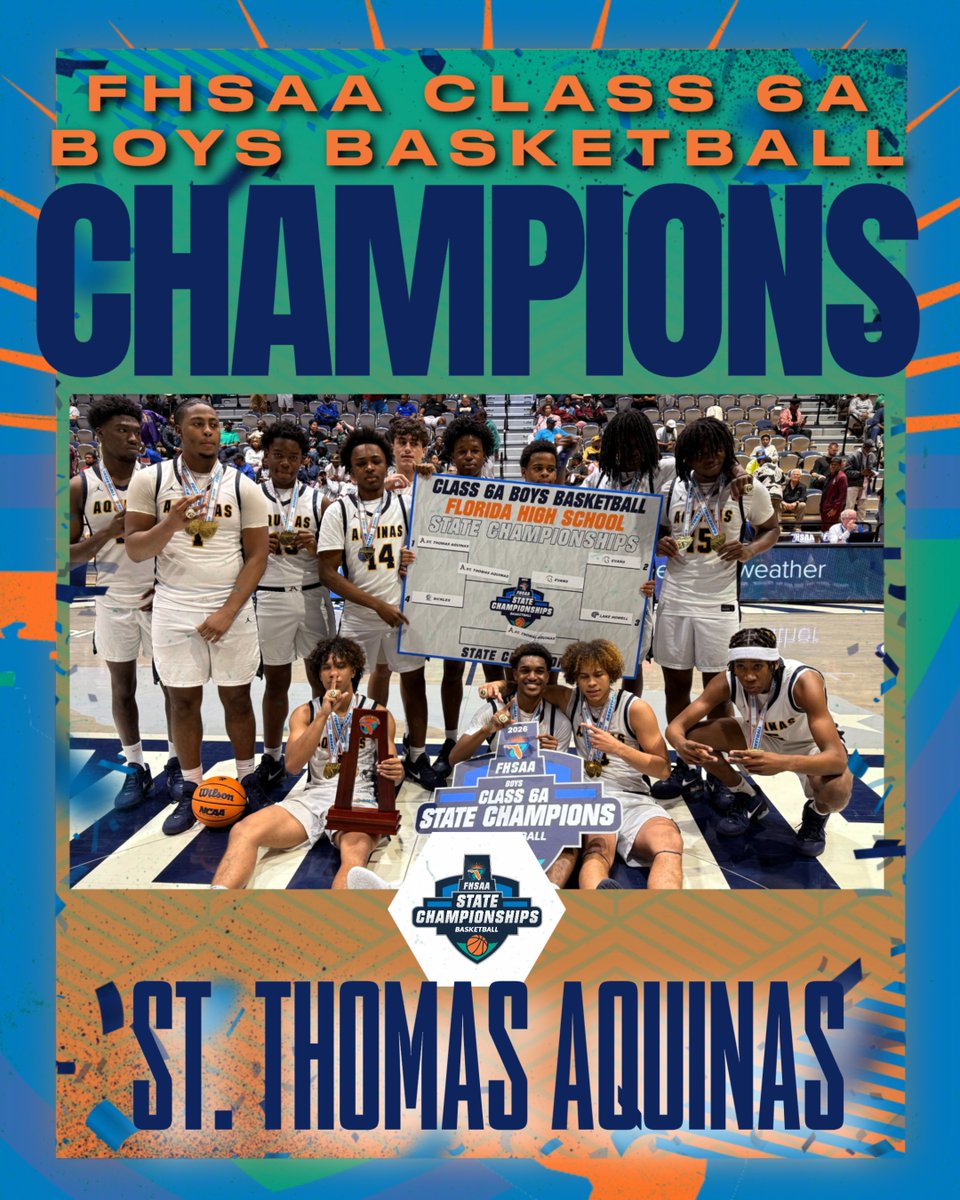 FHSAA's tweet photo. Congratulations St. Thomas Aquinas Boys Basketball for  back to back State Championship! #fhsaabasketball #fhsaachampionship @stthomasaquinas https://t.co/9rsLpl2Um8