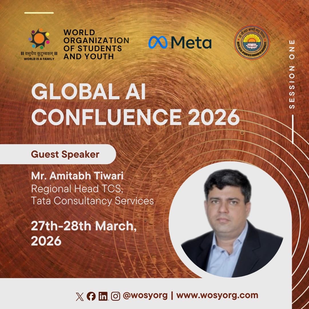WOSYorg's tweet photo. We are pleased to inform that Mr. Amitabh Tiwari, Regional Head at TCS, will join Global AI Confluence 2026 in Gorakhpur (27–28 March) as Guest Speaker, sharing insights on AI, digital transformation, and enterprise innovation. https://t.co/9LlA1Qkbxi