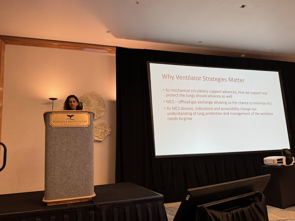 CalThoracic's tweet photo. Dr. Abi Kumaresan from @CedarsSinai speaking to @CalThoracic about ventilator strategies while on ECMO. https://t.co/DBMJQp3d0p