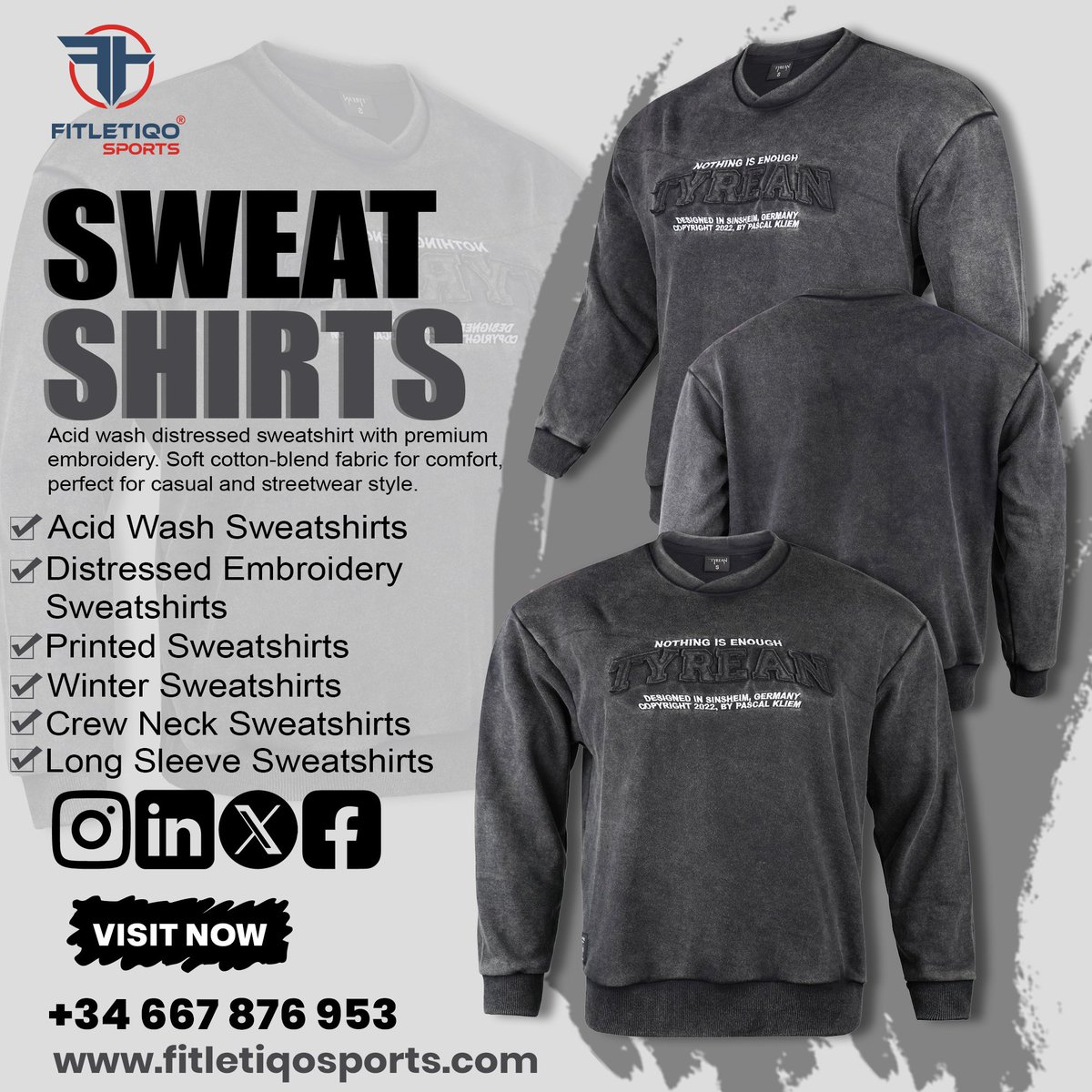 fitletiqosports's tweet image. Built for modern streetwear brands.
Premium Acid Wash Sweatshirts with embroidery, custom prints &amp;amp; bulk production options.
#Streetwear #Sweatshirts #PrivateLabel #CustomApparel