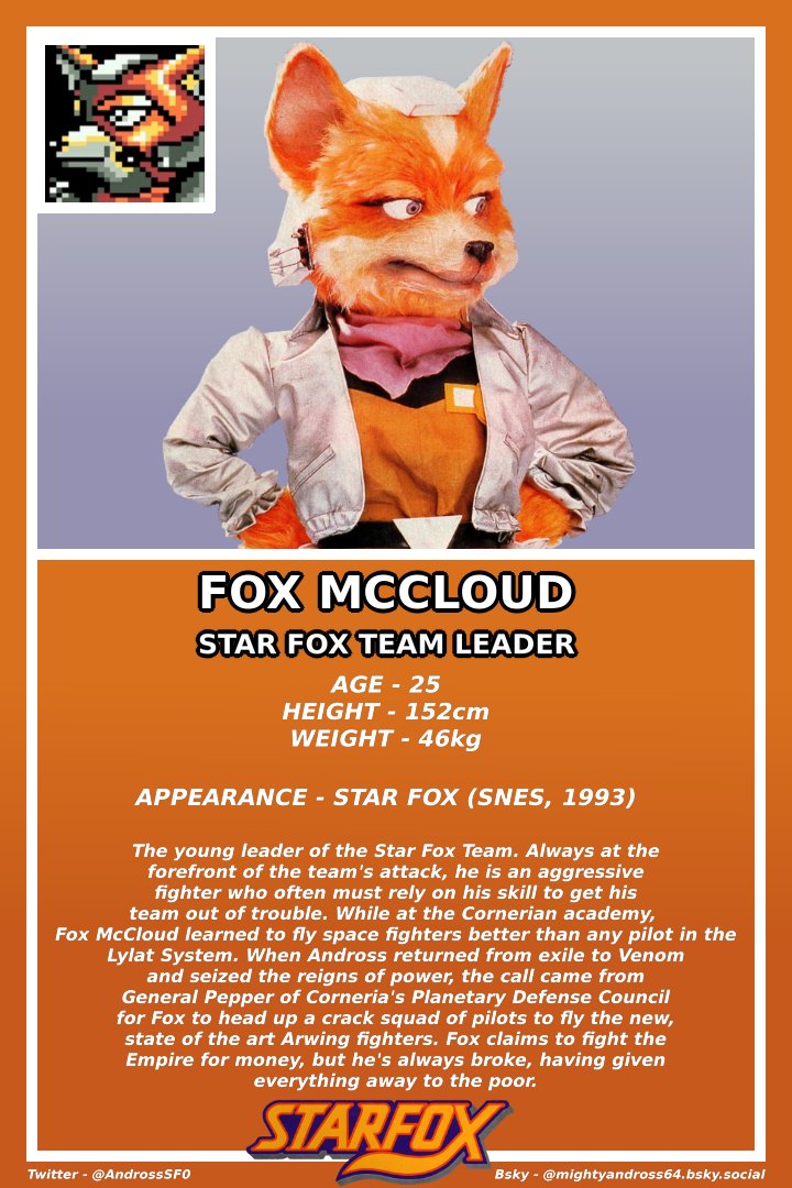 AndrossSF0's tweet image. -INCOMING STAR FOX DATA CARD TRANSMISSION-

SUBJECT - Fox McCloud
GAME - Star Fox (SNES)
DATA CARD NUMBER - 2

#starfox #snes #supernintendo #nintendo