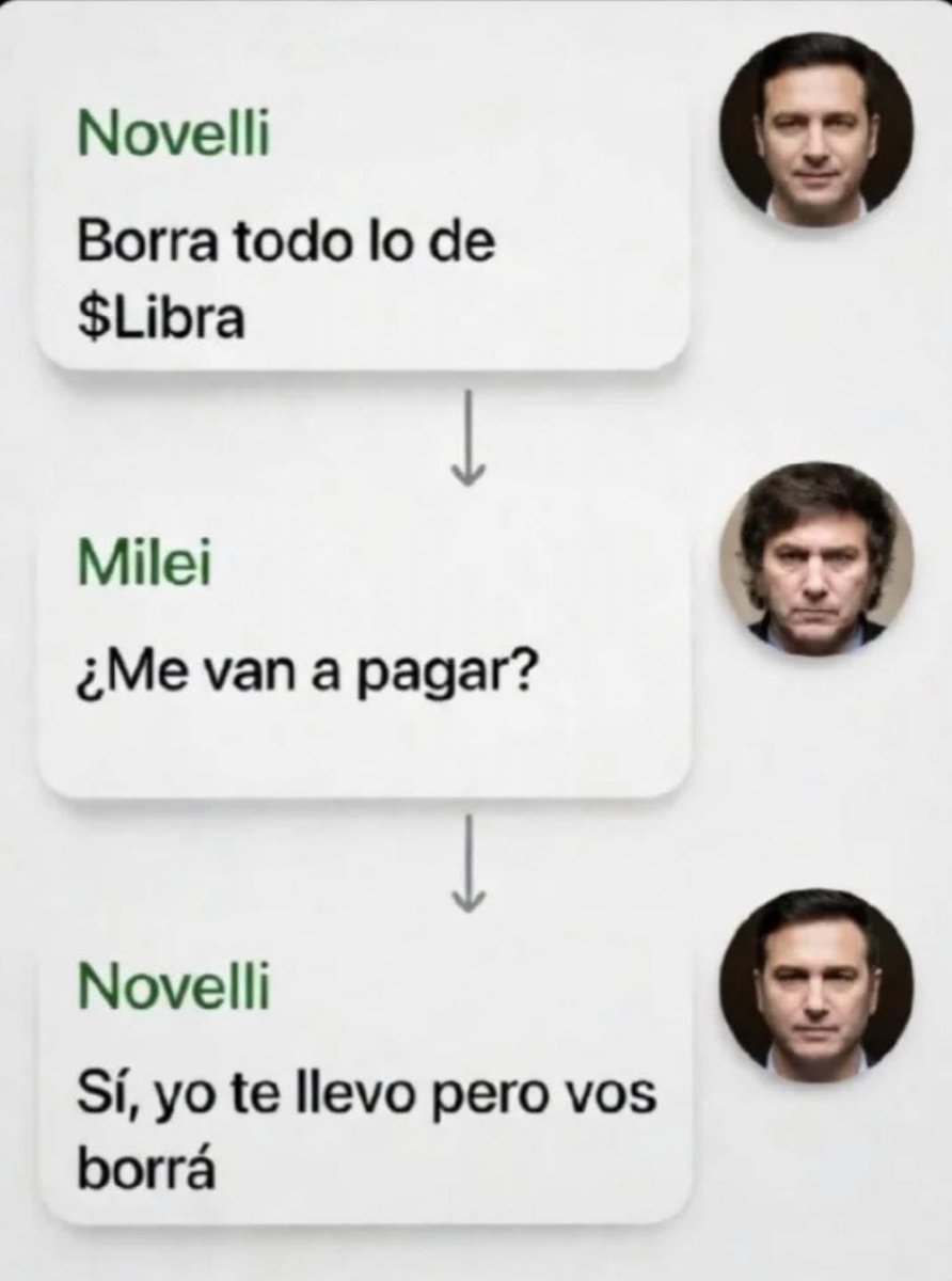 MartnPeiretti1's tweet photo. 🟥✅⚠️ Lo que te anticipé, Javier Milei tambien se comunicó con Novelli despues de armar la estafa $Libra para cobrar lo que le prometieron. Estamos en presencia de un delincuente disfrazado de presidente. Los mensajes estan en la causa que tiene el fiscal Taiano. https://t.co/AmbbjgMQRx