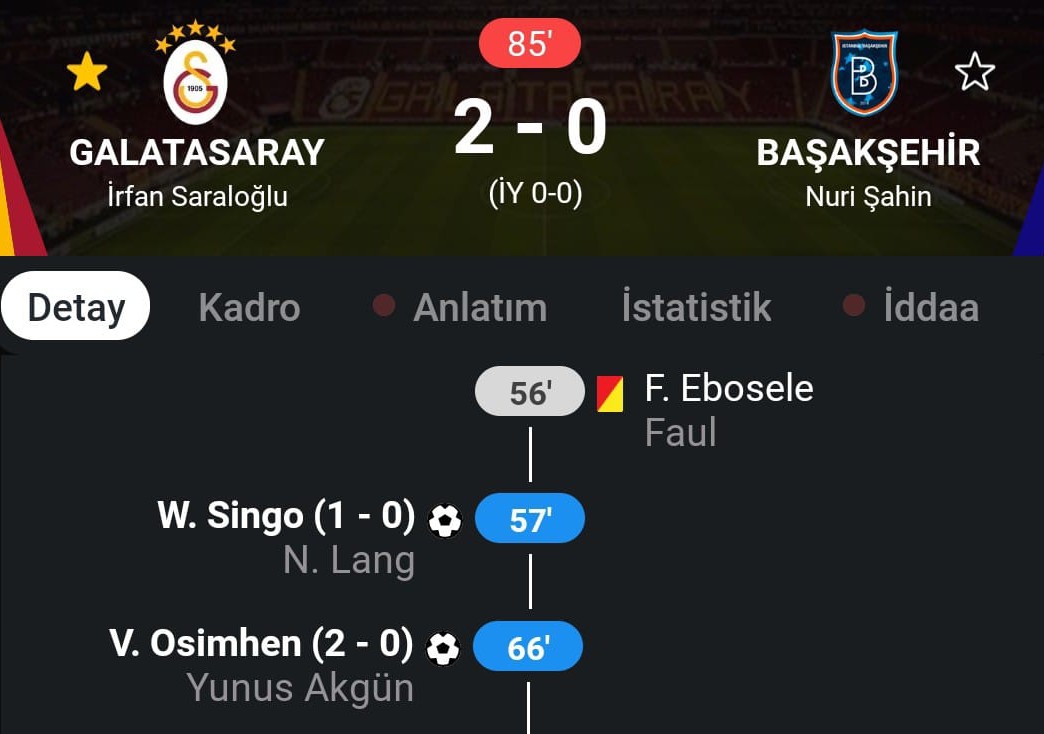 Galatasaray'a galibiyeti getiren golleri kimin attığına bakın:
Alanya maçında kırmızı kart görmesi gereken Singo ve Beşiktaş maçında kırmızı kart görmesi gereken Osimhen..