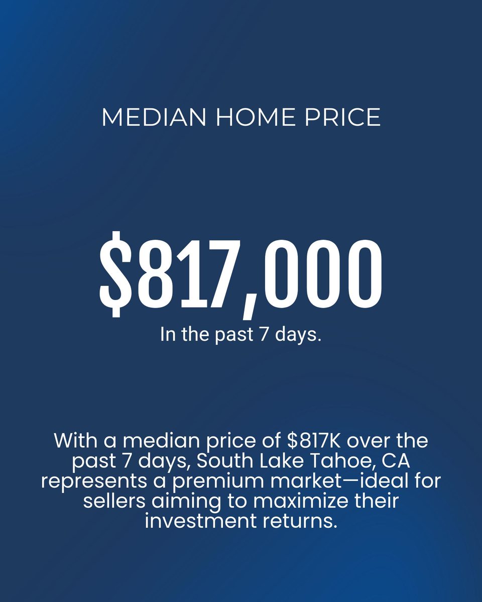 BobArthurGroup's tweet photo. Selling or buying in South Lake Tahoe? Here’s what’s happening now:

- 90 homes on the market, most around $817K.
- Median price per sq. ft. is $503.
- 30% have lowered prices, great for sellers to stand out. https://t.co/VPb5naBIkW