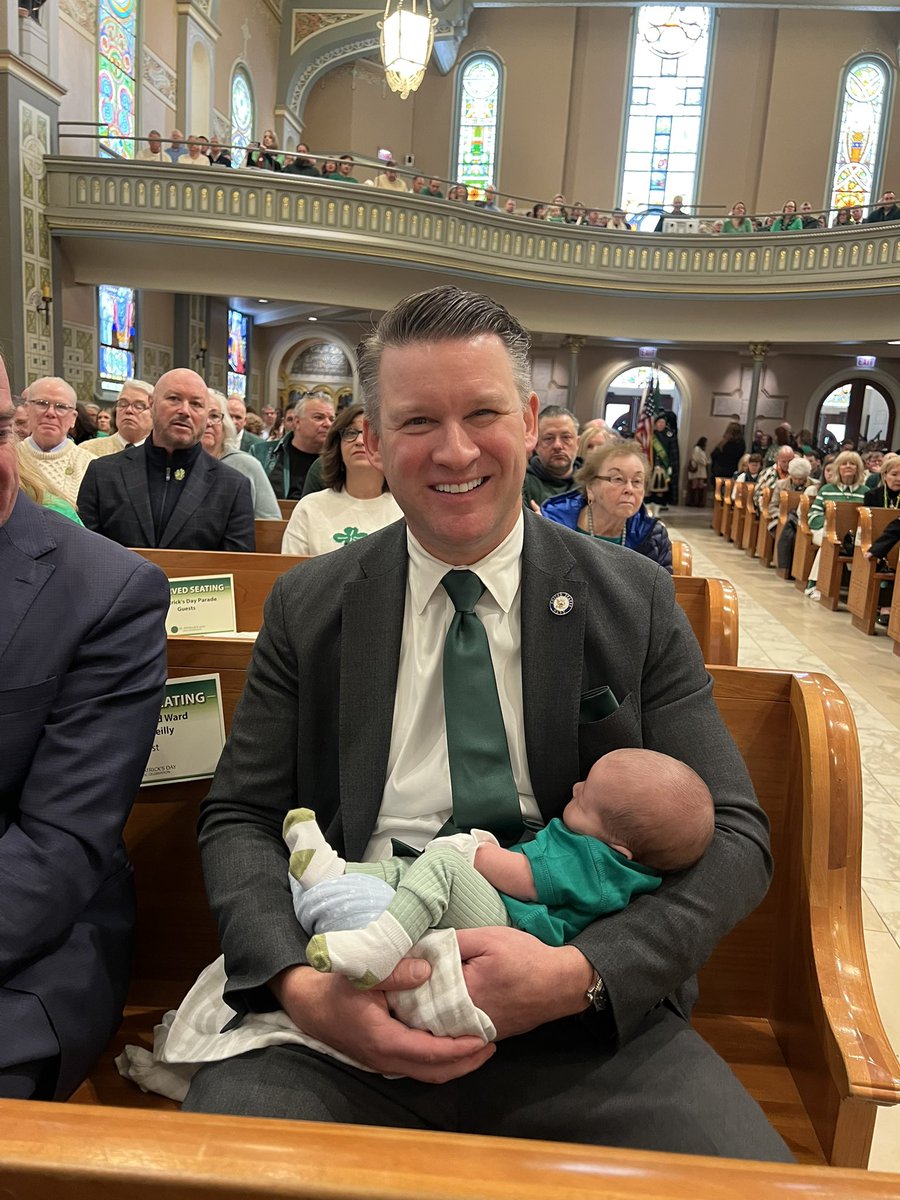 Wonderful St. Patrick’s Day Civic Mass at <a href="/oldstpats/">Old St. Patrick’s Catholic Church</a>, always a special gathering of religious, civic, labor &amp; business leaders in the heart of the 34th Ward. 

Even more meaningful to bring my 2-week-old son Bode along. ☘️

Photo credit: <a href="/Giannoulias/">Alexi Giannoulias</a>