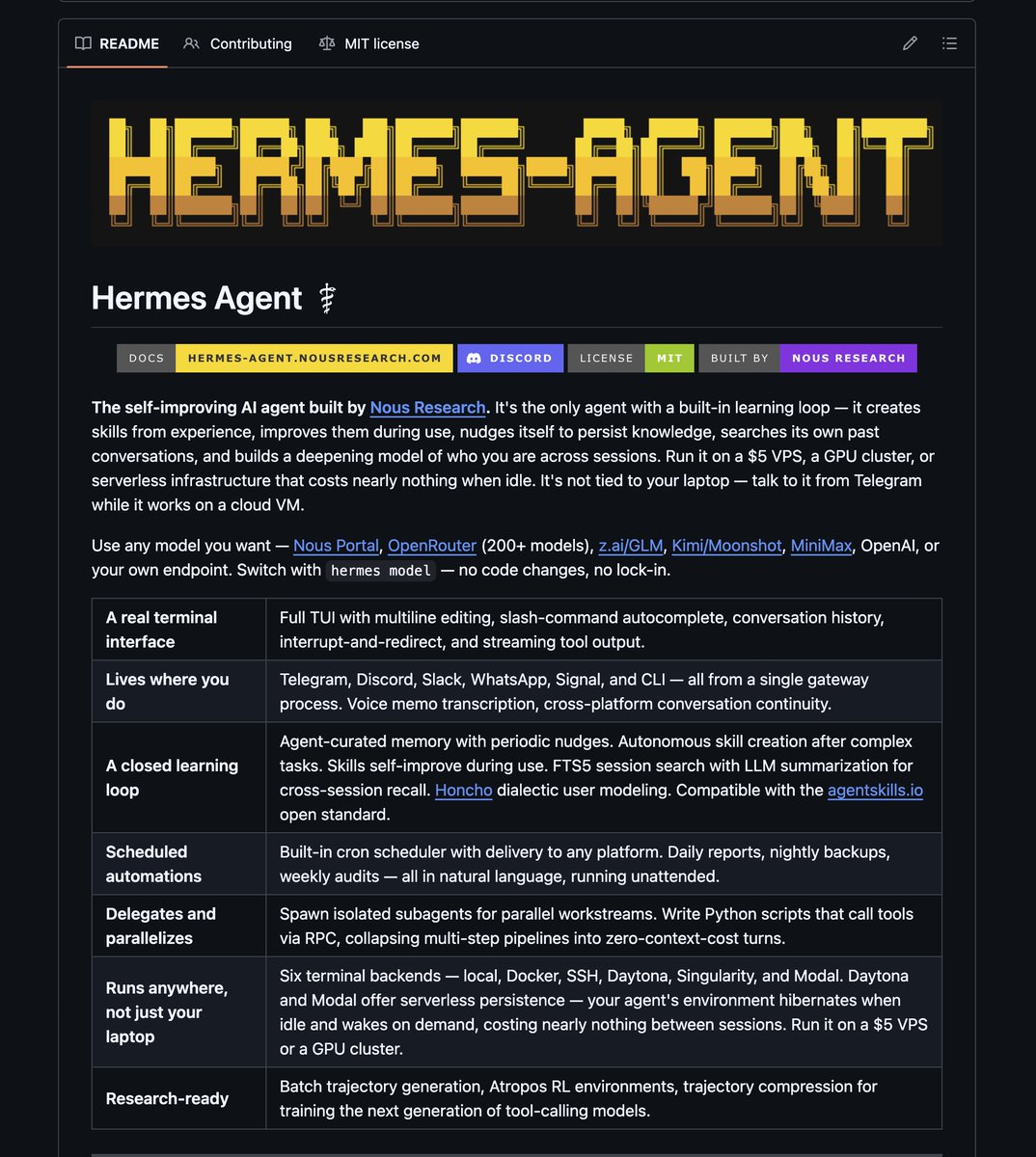 Hermes-Agent feature list