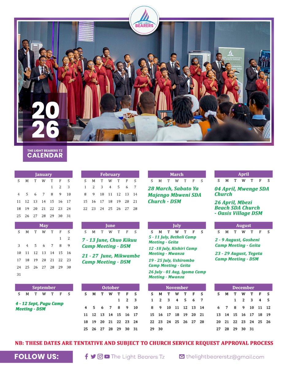 Lightbearerstz's tweet image. Hii ndiyo ratiba yetu ya huduma kwa mwaka 2026.

Tunamshukuru Mungu kwa fursa ya kuendelea kuhudumu katika maeneo mbalimbali mwaka huu.

youtu.be/EYSmDNZ_JeE

KATIKA HARUSI sasa ipo YouTube na majukwaa yote ya muziki mtandaoni.

#thelightbearerstz #LBUpdates #LB26 #LBFriends