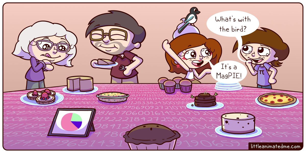 LittleMeComix's tweet photo. I added the pizza this time🍕 Happy Pi day 😁🥧 #piday2026

#cheesecake #comics #comicstrip #littleanimatedme #magpie #nopizzanolife  #originalcomic #piedayfriday #webcomicsofinstagram https://t.co/VwDkATu3wP