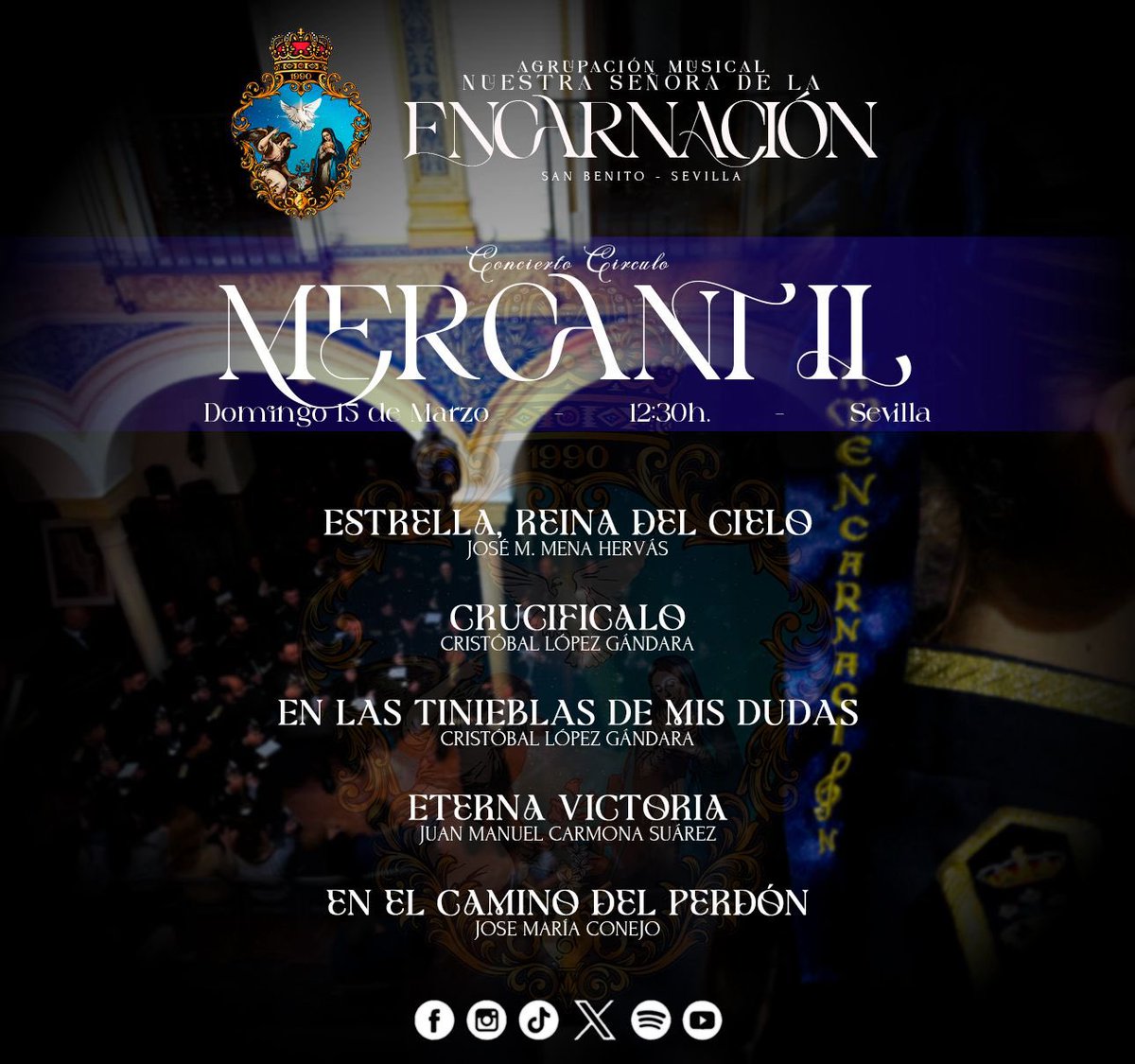 AMENcarnacion_'s tweet photo. Os esperamos mañana en la presentación del cartel 𝐒𝐞𝐦𝐚𝐧𝐚 𝐒𝐚𝐧𝐭𝐚 𝐀𝐌𝐄��𝐜𝐚𝐫𝐧𝐚𝐜𝐢𝐨́𝐧 𝟐𝟎𝟐𝟔 en el @cmisevilla 

Será una de las últimas actuaciones que daremos antes de la #SSanta2026 https://t.co/iinMWlE8Wb