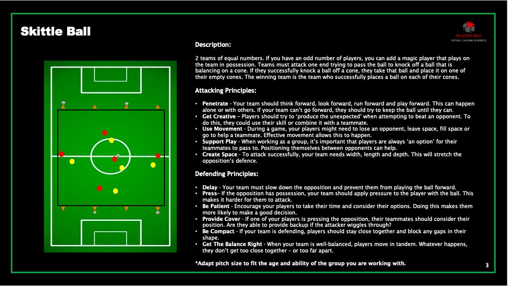 ProAcademyDrill's tweet photo. Skittle Ball is a thinking game.

Protect the ball.
Create space.
Choose the right moment to attack.
Defend with balance.

Constraints do the coaching. https://t.co/h8LCBGP1hs