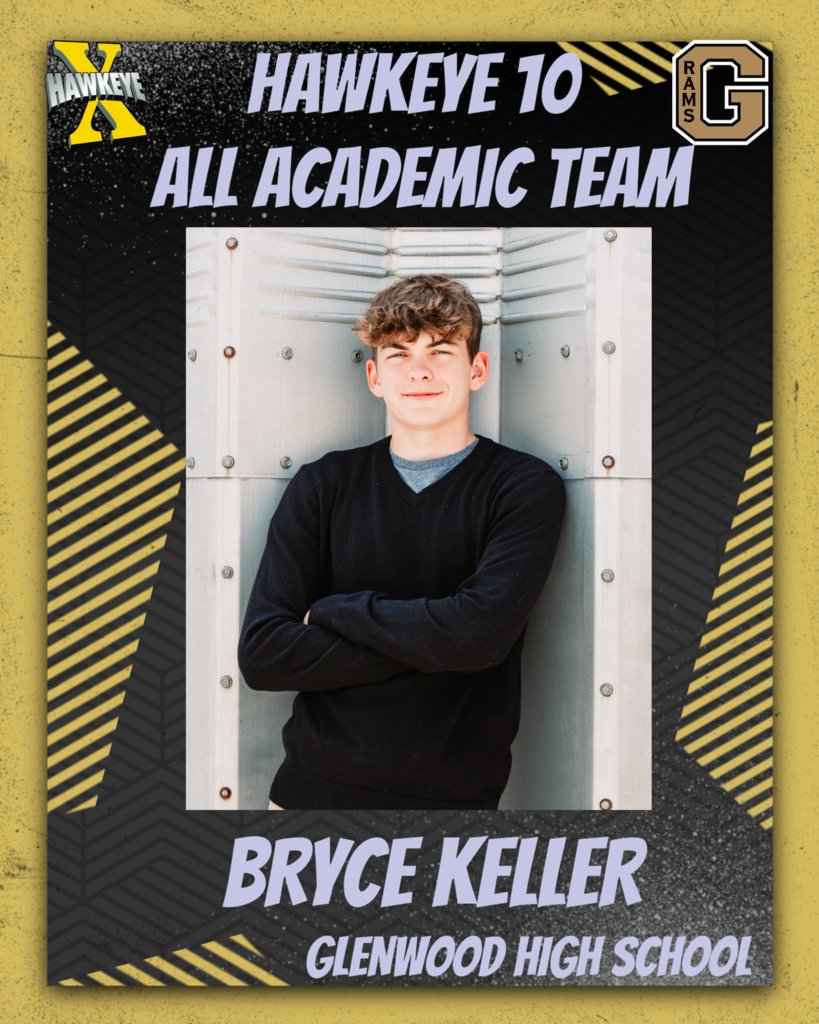 GCSD_HS's tweet photo. Congratulations to Bryce Keller who will be recognized in Atlantic, IA on April 1st for making the Hawkeye 10 All Academic Team for Glenwood High School! https://t.co/F5vd6seKDL
