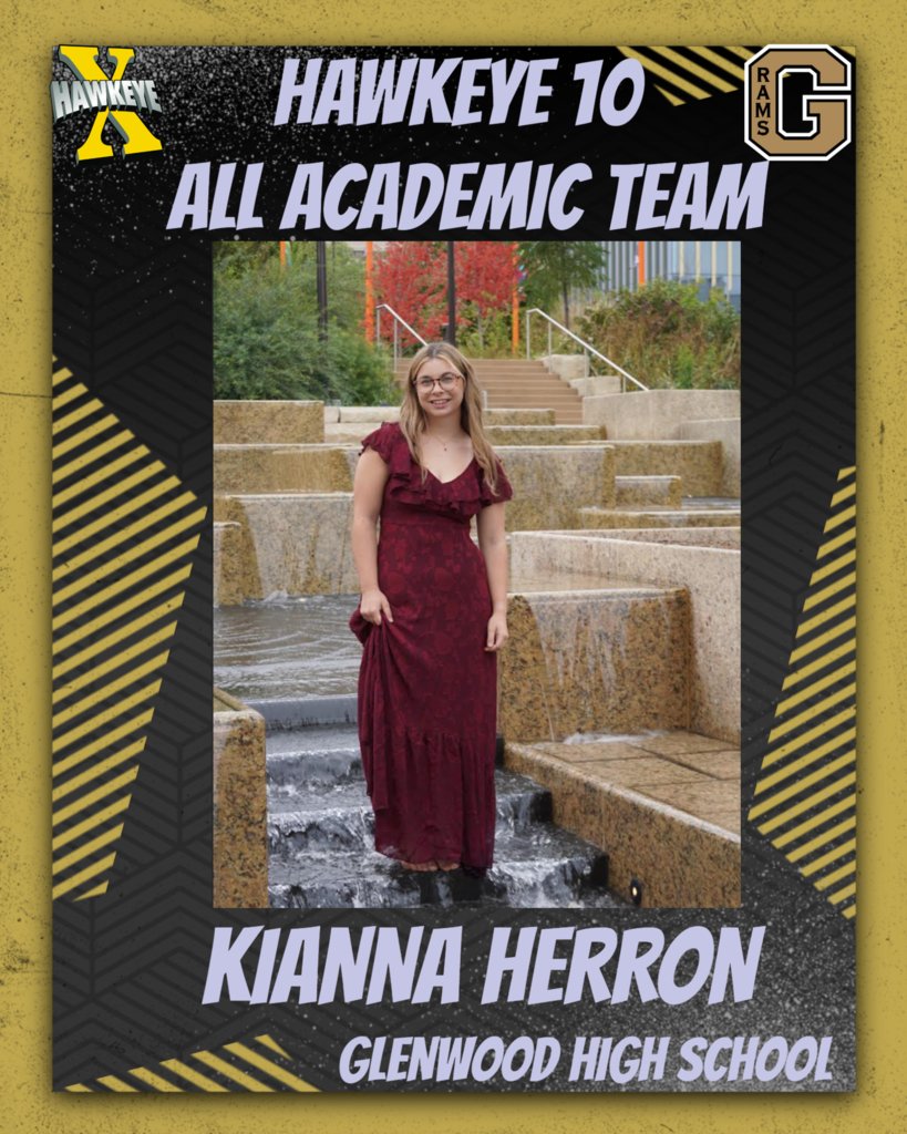 GCSD_HS's tweet photo. Congratulations to Kianna Herron who will be recognized in Atlantic, IA on April 1st for making the Hawkeye 10 All Academic Team for Glenwood High School! https://t.co/ZTZd8QQQLP