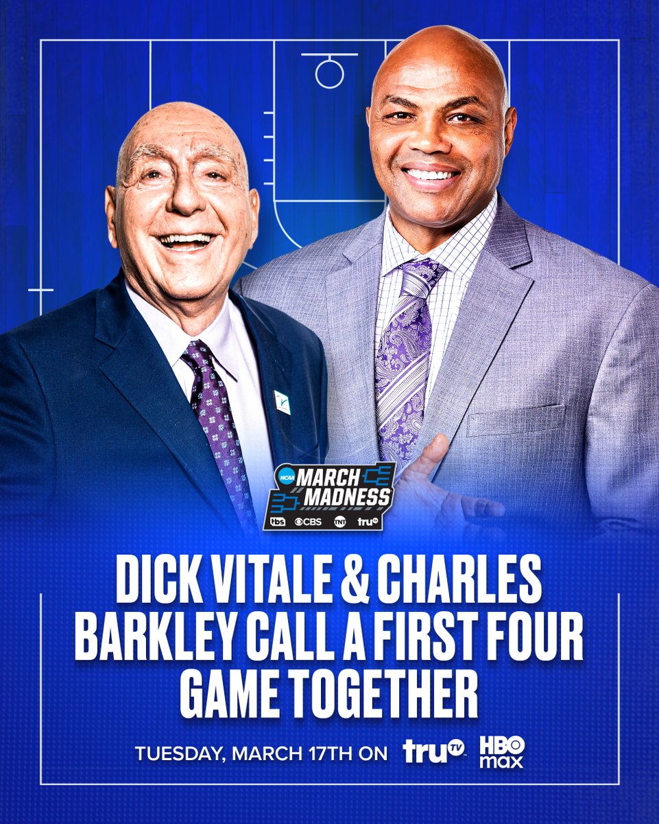 TNTSportsUS's tweet image. Hall of Fame names. Legendary voices.

Don't miss Dick Vitale &amp;amp; Charles Barkley teaming up to call a First Four game this coming Tuesday in Dayton 🤝
